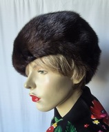 Hand Made beret czapka,toczek naturalne futro,norka 60