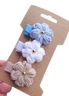 Mini spinki do włosów szydełkowe kwiatki handmade 3 szt.