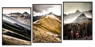 Obrazy zestaw 3 szt. w czarnej ramie góry Tatry rustykalna chata jezioro