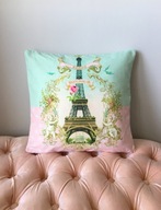 Poszewka na poduszkę różowa 45x45 Wieża Eiffla