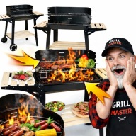 GRILL WĘGLOWY OGRODOWY DUŻY STALOWY MOCNY SMART ROŻEN PÓŁKI NA KÓŁKACH MEGA