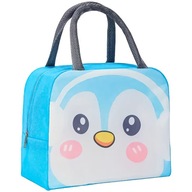 Torba TERMICZNA Izolowana LUNCHBOX z PINGWINEM Niebieska Uchwytami ZASUWANA