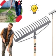 METALOWE GRABIE OGRODOWE 18 ZĘBÓW DO TRAWY POLA LIŚCI DREWNIANY TRZON 154CM