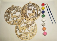 Pokoloruj zestaw 3 bombek, duże drewniane 15cm na choinkę - DIY + farbki