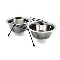 STOJAK Z MISKAMI DLA PSA KOTA 2x0,22L NA KARMĘ WODĘ MALOWANY CZARNY