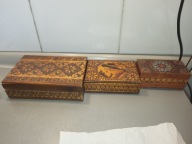 Stare SZKATUŁKI DREWNIANE z PRL 3 sztuki