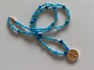 Naszyjnik handmade Oko Proroka 14 k złoto agat
