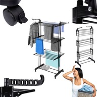 SUSZARKA NA PRANIE DUŻA PIONOWA STOJĄCA NA KÓŁKACH METALOWA CZARNA XXL