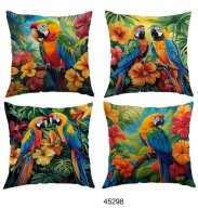 Poszewki na poduszki 4szt 45x45cm papugi kolorowe tropikalne kwiaty 45298