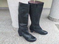 WONDERS nr 40 eleganckie czarne kozaki na słupku skóra