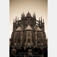 Kościół katedra ludzie vintage retro budowla brązowy obraz na płótnie 58x85