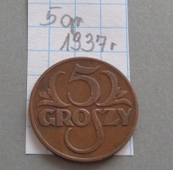 5 groszy z 1937 roku , II RP , ŁADNE