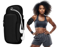 POJEMNA WODOODPORNA OPASKA NA RAMIĘ Z KIESZENIĄ NA TELEFON CZARNA BIEGANIE