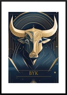 A2 GRANATOWY PLAKAT ZNAK ZODIAKU BYK KOSMOS GALAKTYKA, DO DOMU NA PREZENT