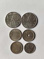 593/ Norwegia 10-50 Ore 1955-1995 zestaw monet 6 szt