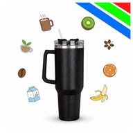 Kubek Termiczny Ze Słomką Termos Na Zimno I Ciepło 1200 ML Czarny XXL Dom