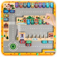 MAGNETYCZNY ALFABET LABIRYNT TABLICA MONTESSORI DREWNIANA XL PARKING AUTO