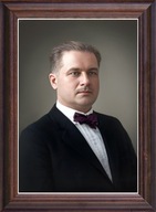 Obraz Karol Jaroszyński portret w drewnianej ramie ze szkłem