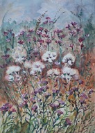 Kwiaty łąka pejzaż Akwarela Sabina Salamon 42x30