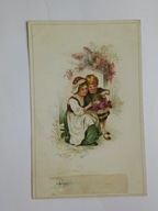 Okolicznościowa, dzieci z koszem kwiatów - stara pocztówka