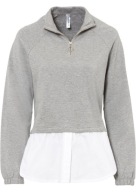 24415 BLUZA SZARA DAMSKA Z GOLEM NA ZAMEK Z KOSZULOWĄ WSTAWKĄ 36 / 38