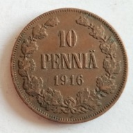 moneta Finlandia pod okupacją 10 pennia 1916 car Mikołaj II