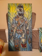 Kobieta - Motyle abstrakcja- 100 na 50 cm - obraz olejny - dyptyk