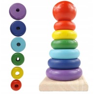 Drewniany sorter zabawka edukacyjna 3+ | tęczowa wieża kolorowa piramidka