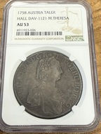 Austria 1 talar 1758 Maria Teresa NGC AU 53 RAR tylko jedna w wyższej nocie