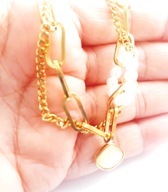 Bransoletka Podwójna Złota Perły Perełki Liść Stal Chirurgiczna Nierdzewna