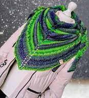 PIĘKNA WEŁNIANA DUŻA CIEPŁA MELANŻOWA CHUSTA ZIELONO/GRANATOWA_NA PREZENT