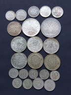 Francja i Szwecja. Zestaw dwudziestu trzech srebrnych monet.