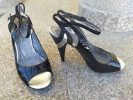 SOLE PROJECT by BAKERS nr 38/7,5US czarno-srebrne sexy czółenka skóra