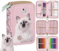 PIÓRNIK SZKOLNY Z WYPOSAŻENIEM DWUKOMOROWY CLEO I FRANK KOT DLA DZIEWCZYNKI