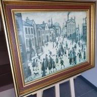 Duży obraz | Lowry reprodukcja | scena miejska | rama złocona | 74x59 cm