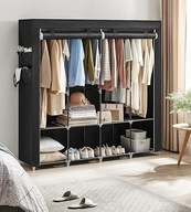 GARDEROBA SZAFA MATERIAŁOWA NA UBRANIA 4 PRZEDZIAŁY KIESZENIE BOCZNE CZARNA