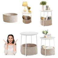 NOCNY OKRĄGŁY STOLIK BIAŁY MAŁY 45X50CM Z KOSZEM KAWOWY