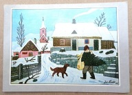 POCZTÓWKA - JOSEF LADA - ZIMOWA WIEŚ - grafika artystyczna, Czechosłowacja
