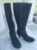 ARTIGIANO nr 41 włoskie luksusowe czarne kozaki na słupku skóra