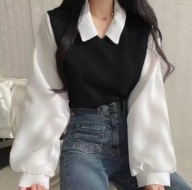 ELEGANCKA BLUZKA DAMSKA 2W1 KOREAŃSKI STYL Y2K Z KOŁNIERZYKIEM