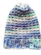 Miętowo-niebiesko-biała czapka, z wełną, handmade, unikat