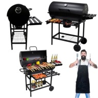 GRILL WĘGLOWY OGRODOWY NA KÓŁKACH BECZKA DUŻY Z POKRYWĄ POPIELNIK RUSZT