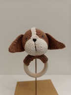 GRZECHOTKA piesek szydełko prezent chrzest handmade miś zabawka ręcznie