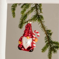 Bombka szklana krasnal krasnoludek gnom czerwona home&you z lampkami laska