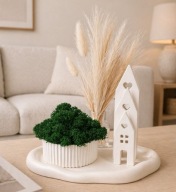 Minimalistyczny zestaw dekoracyjny domki mech taca 5 el