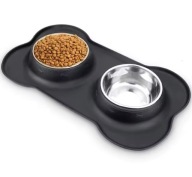 Podwójna Miska dla Psa i Kota Stal + Mata Silikonowa Antypoślizgowa