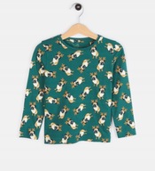 Bawełniana bluzka dziecięca długi rękaw zielona pieski mops święta 110 5 la