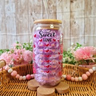 Kubek szklanka z bambusową pokrywką i słomką 500 ml handmade prezent miłość