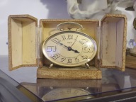 Stary budzik miniatura w etui DEP - Depri z około 1940r.