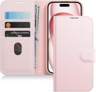 Etui z klapką portfel iPhone 15 6,1" odporny wstrząsy skóra PU różowy